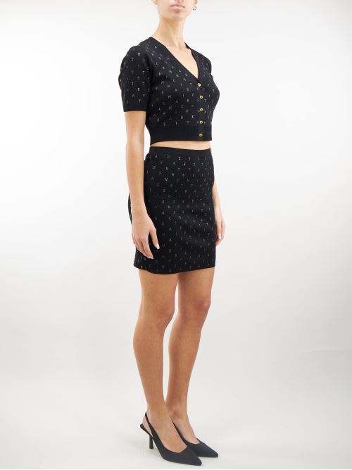 Viscose miniskirt with rhinestone lettering Elisabetta Franchi ELISABETTA FRANCHI | Skirt | GK90B42E2110